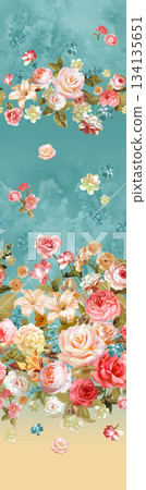 Assorted floral geometric and heart pattern panel designs in soft pastel colors 134135651