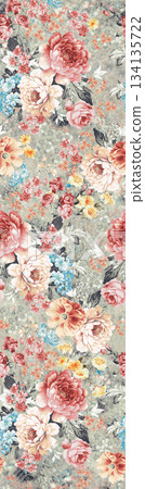 Assorted floral geometric and heart pattern panel designs in soft pastel colors 134135722