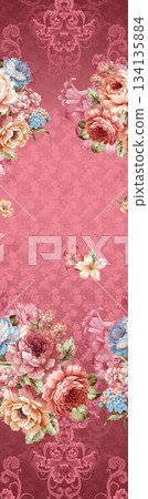 Assorted floral geometric and heart pattern panel designs in soft pastel colors 134135884