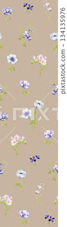 Assorted floral geometric and heart pattern panel designs in soft pastel colors 134135976