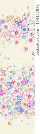 Assorted floral geometric and heart pattern panel designs in soft pastel colors Assorted floral geometric and heart pattern panel designs in soft pastel colors 134135978