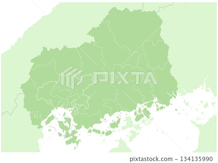 “廣島縣” 日本各縣空白地圖。 134135990