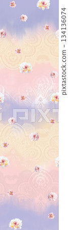 Assorted floral geometric and heart pattern panel designs in soft pastel colors 134136074