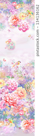 Assorted floral geometric and heart pattern panel designs in soft pastel colors 134136162