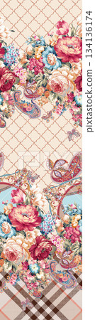 Assorted floral geometric and heart pattern panel designs in soft pastel colors 134136174