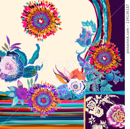 Assorted floral geometric and heart pattern panel designs in soft pastel colors Assorted floral geometric and heart pattern panel designs in soft pastel colors 134136187