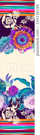 Assorted floral geometric and heart pattern panel designs in soft pastel colors 134136189