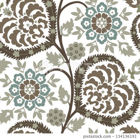 Assorted floral geometric and heart pattern panel designs in soft pastel colors 134136191