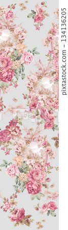 Assorted floral geometric and heart pattern panel designs in soft pastel colors 134136205