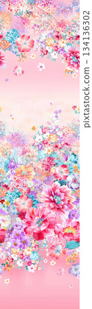 Assorted floral geometric and heart pattern panel designs in soft pastel colors 134136302