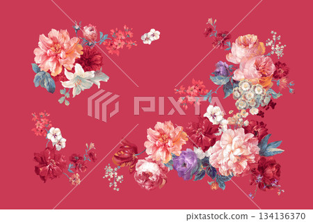 Assorted floral geometric and heart pattern panel designs in soft pastel colors Assorted floral geometric and heart pattern panel designs in soft pastel colors 134136370