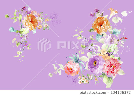 Assorted floral geometric and heart pattern panel designs in soft pastel colors 134136372