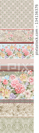 Assorted floral geometric and heart pattern panel designs in soft pastel colors Assorted floral geometric and heart pattern panel designs in soft pastel colors 134136376