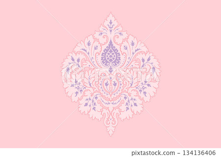 Assorted floral geometric and heart pattern panel designs in soft pastel colors 134136406