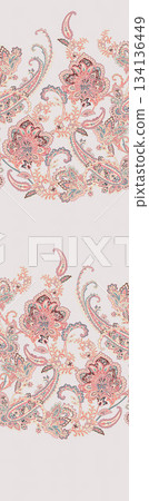 Assorted floral geometric and heart pattern panel designs in soft pastel colors 134136449