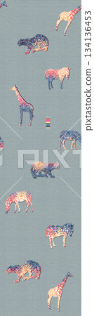 Assorted floral geometric and heart pattern panel designs in soft pastel colors 134136453