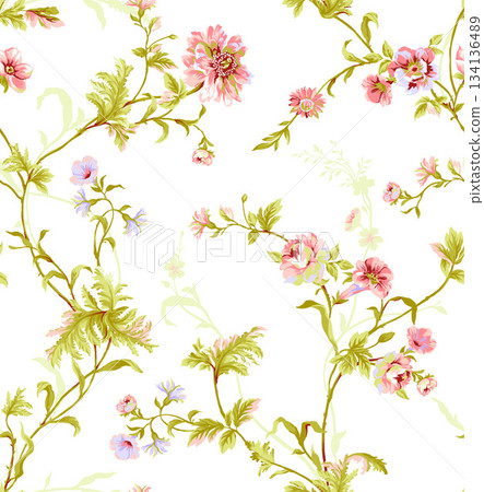 Assorted floral geometric and heart pattern panel designs in soft pastel colors 134136489