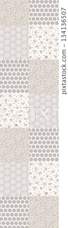 Assorted floral geometric and heart pattern panel designs in soft pastel colors 134136507