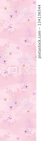 Assorted floral geometric and heart pattern panel designs in soft pastel colors 134136544