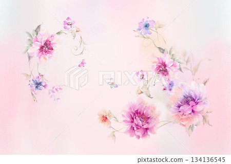 Assorted floral geometric and heart pattern panel designs in soft pastel colors 134136545