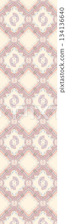 Assorted floral geometric and heart pattern panel designs in soft pastel colors 134136640