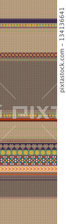 Assorted floral geometric and heart pattern panel designs in soft pastel colors 134136641