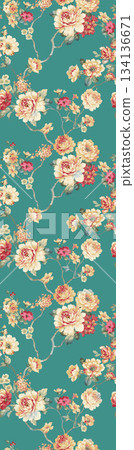 Assorted floral geometric and heart pattern panel designs in soft pastel colors Assorted floral geometric and heart pattern panel designs in soft pastel colors 134136671