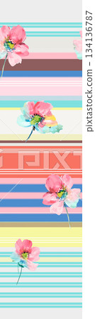 Assorted floral geometric and heart pattern panel designs in soft pastel colors 134136787