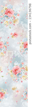 Assorted floral geometric and heart pattern panel designs in soft pastel colors 134136798