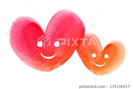 Watercolor red heart with face Watercolor red heart with face 134136817