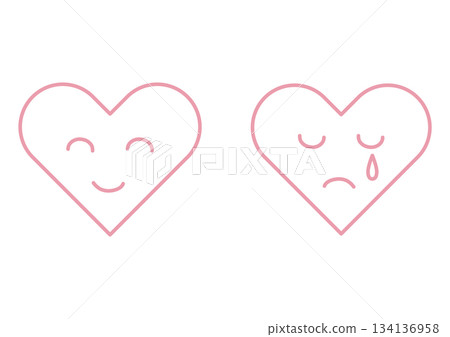 Heart icons that express emotions (smiling and crying faces) - symbols of joy and sadness 134136958