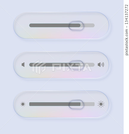 Liquid glass of ui elements showing volume and brightness settings. Concept for application interface. Vector 134137272
