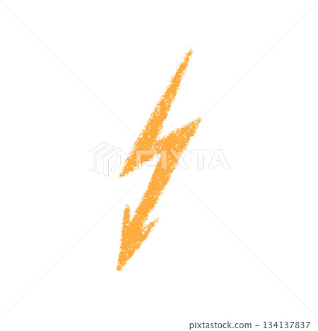 Doodle crayon lightning symbol. Hand drawn chalk lightning with grunge texture. Graphic element for fun collages. Crayon doodle yellow thunder. Vector pencil illustration isolated on white background Doodle crayon lightning symbol. Hand drawn chalk lightning with grunge texture. Graphic element for fun collages. Crayon doodle yellow thunder. Vector pencil illustration isolated on white background 134137837