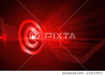 Shiny red copyright icon on black background 134137917