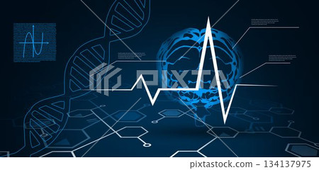 Digital background with brain and DNA Helix 134137975