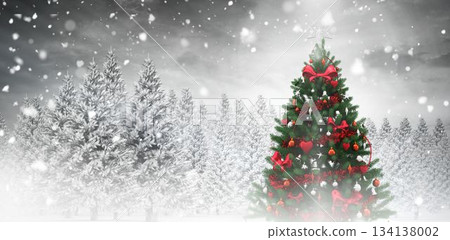 Christmas tree in snowy forest Christmas tree in snowy forest 134138002