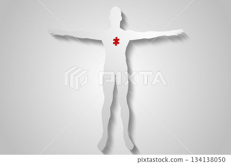 Digitally generated Red jigsaw on white body Digitally generated Red jigsaw on white body 134138050