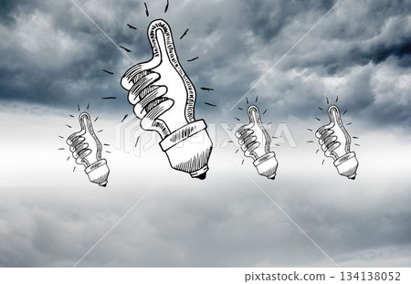Fluorescent light bulb showing thumbs up Fluorescent light bulb showing thumbs up 134138052
