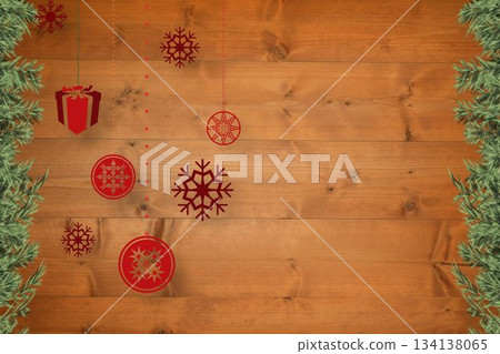 Christmas baubles in front of wood Christmas baubles in front of wood 134138065