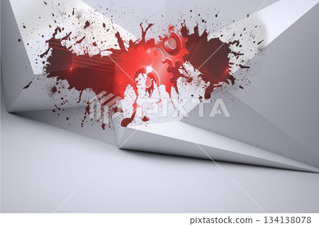 Splash on wall revealing red cogs and wheels 134138078