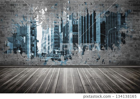 Splash on wall revealing city Splash on wall revealing city 134138165