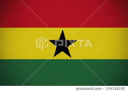 Ghana flag is showing tricolor and black star in flat design, on transparent background 134138195