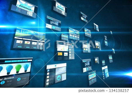 Screens showing business advertisement on blue 134138257