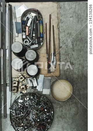 Overhead view of tools on table Overhead view of tools on table 134138266