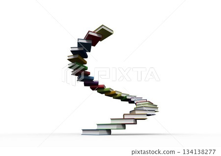 Floating hardcover books are spiraling upward in flat design with white background, copy space Floating hardcover books are spiraling upward in flat design with white background, copy space 134138277