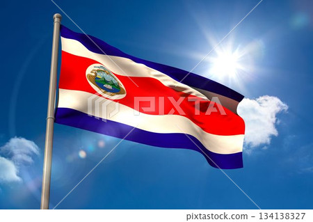 Costa rica national flag on blue sky background Costa rica national flag on blue sky background 134138327