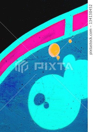 Funky Graffiti Style Abstract Art with Neon Blue, Pink, Orange Accents 134138452
