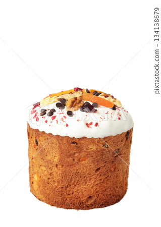 Traditional easter cakes with colorful sprinkles isolated on white background. 134138679