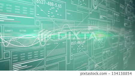 Displaying translucent analytics interface in virtual environment with floating panels and charts Displaying translucent analytics interface in virtual environment with floating panels and charts 134138854