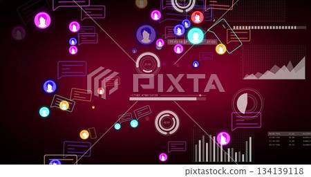 Presenting avatar icons and chat bubbles in virtual dashboard, with bar charts and circular timers Presenting avatar icons and chat bubbles in virtual dashboard, with bar charts and circular timers 134139118